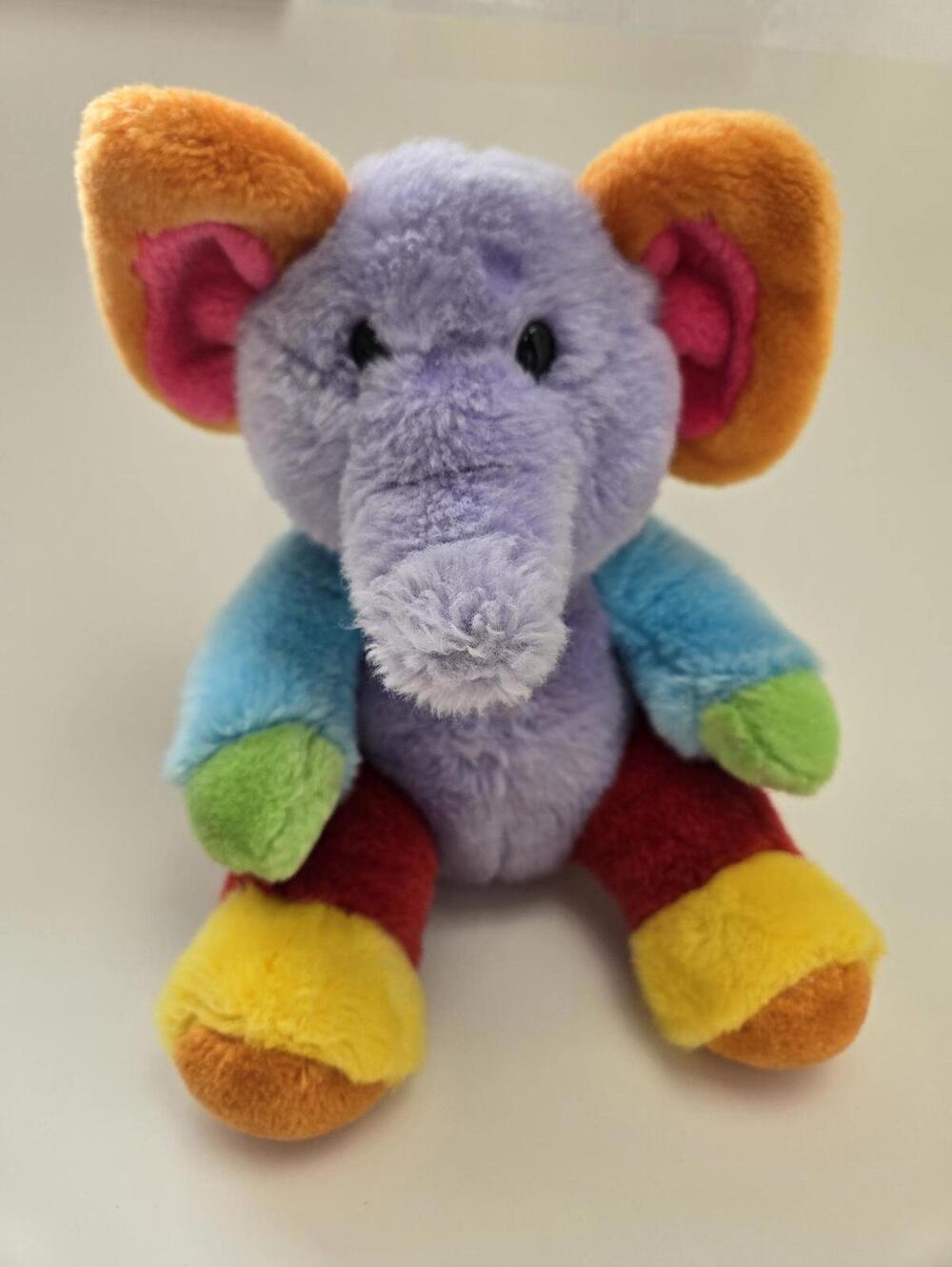 Vintage Aurora Baby Multi Coloured Elephant Plush (10 inch)